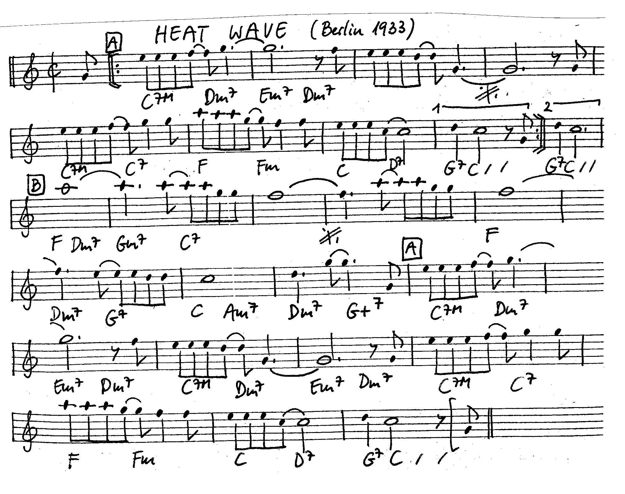heat wave free jazz leadsheet - Courtesy of the Jungle Jazz Band